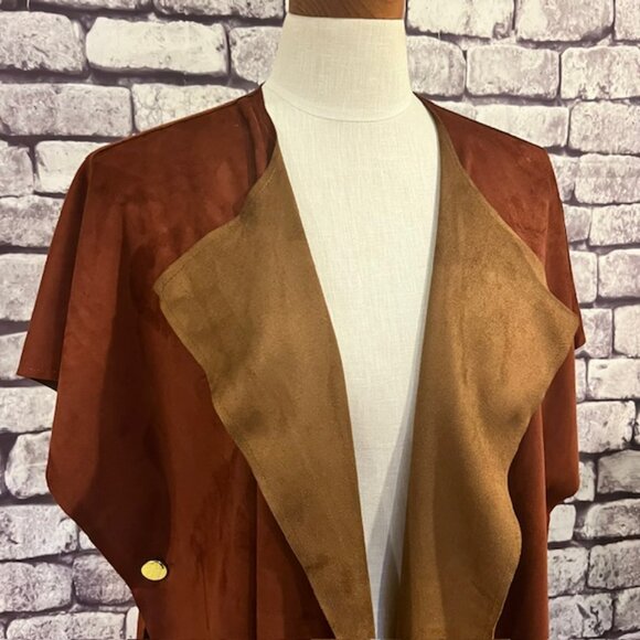 Chico's Brown Suede Like Fabric Cape One Size - Picture 2 of 9